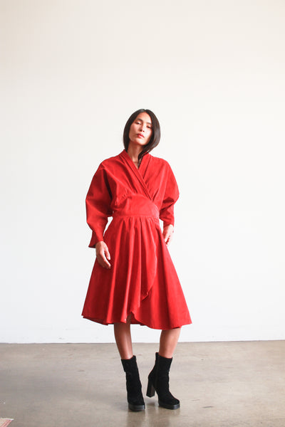 1970s Jean Claude Jitrois Crimson Suede Wrap Dress