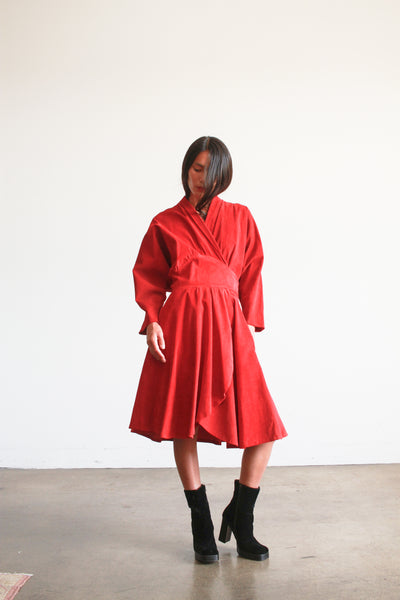 1970s Jean Claude Jitrois Crimson Suede Wrap Dress