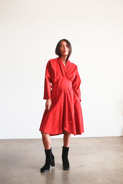 1970s Jean Claude Jitrois Crimson Suede Wrap Dress