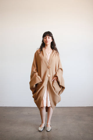 1970s Camel Wool Button Poncho