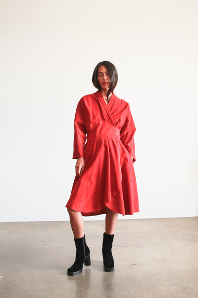 1970s Jean Claude Jitrois Crimson Suede Wrap Dress