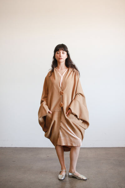 1970s Camel Wool Button Poncho