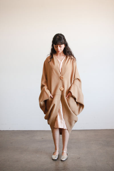 1970s Camel Wool Button Poncho