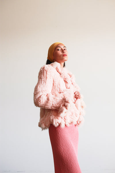 1950s Blush Pink Rabbit Fur Coat