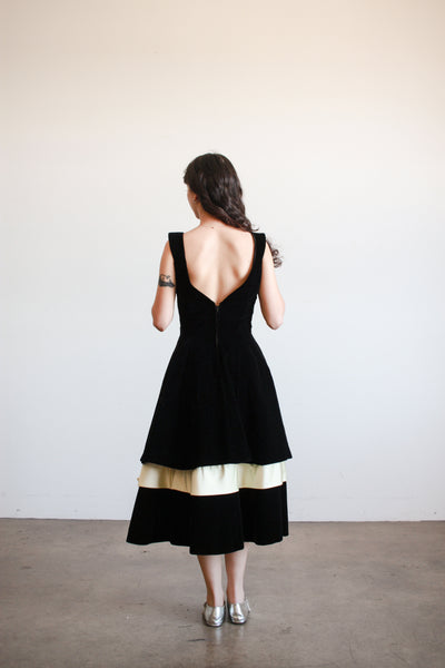 1950s Black Velvet Bow A-Line Dress