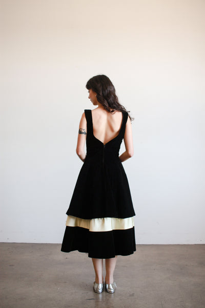 1950s Black Velvet Bow A-Line Dress