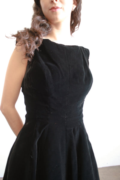 1950s Black Velvet Bow A-Line Dress