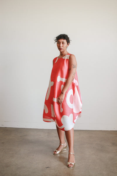 1980s Issey Miyake Pleats Please Coral Dress