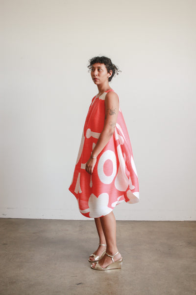 1980s Issey Miyake Pleats Please Coral Dress