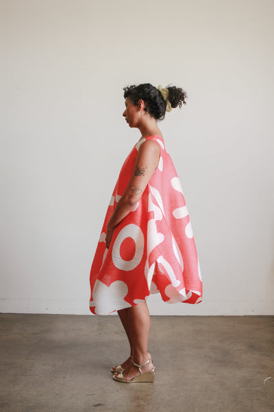 1980s Issey Miyake Pleats Please Coral Dress