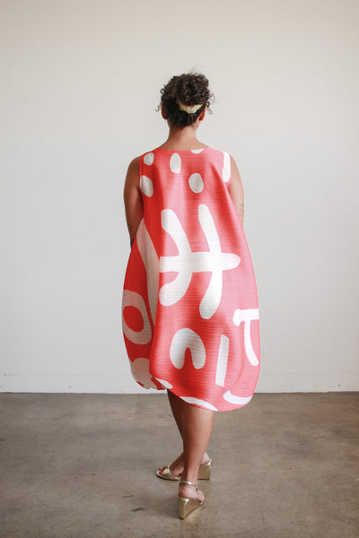 1980s Issey Miyake Pleats Please Coral Dress