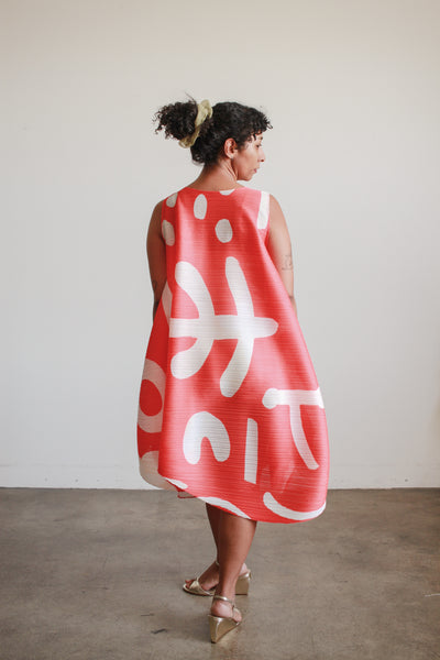 1980s Issey Miyake Pleats Please Coral Dress