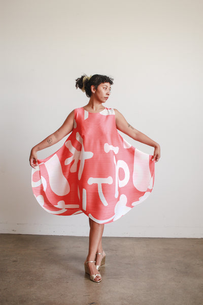 1980s Issey Miyake Pleats Please Coral Dress
