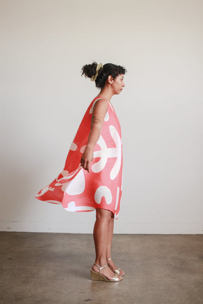 1980s Issey Miyake Pleats Please Coral Dress