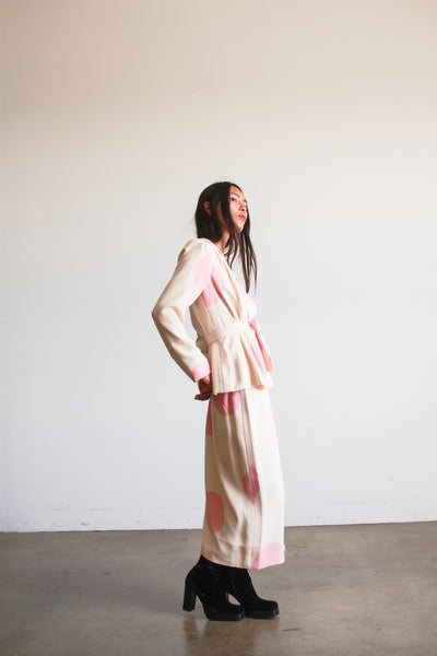 1980s I. Magnin Cream and Pink Polka Dot Skirt Set