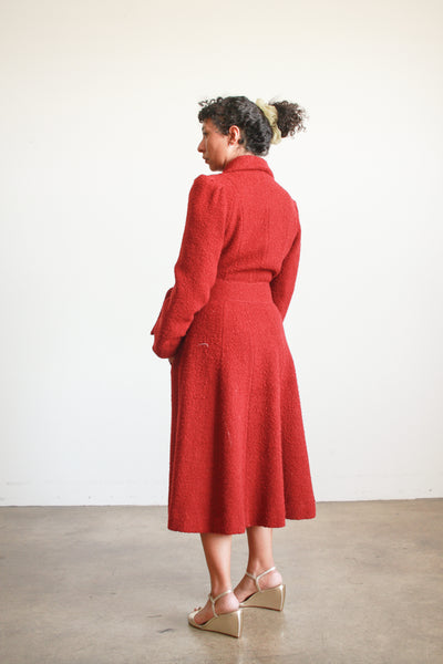 1970s Crimson Red Boucle Peacoat
