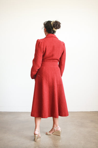 1970s Crimson Red Boucle Peacoat