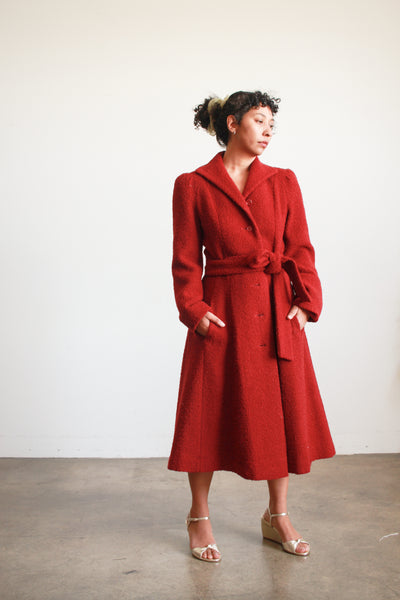 1970s Crimson Red Boucle Peacoat