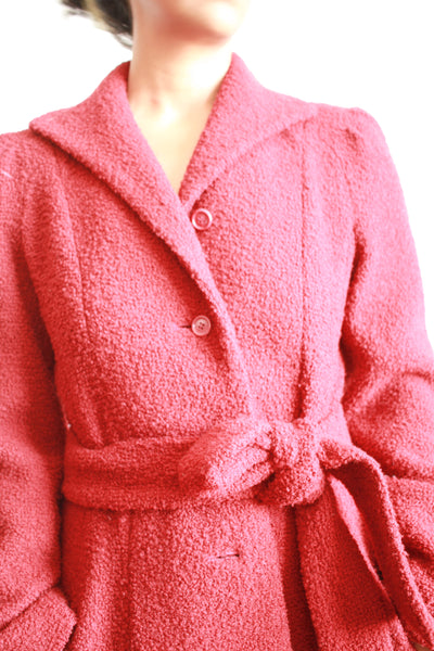 1970s Crimson Red Boucle Peacoat