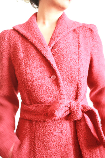 1970s Crimson Red Boucle Peacoat