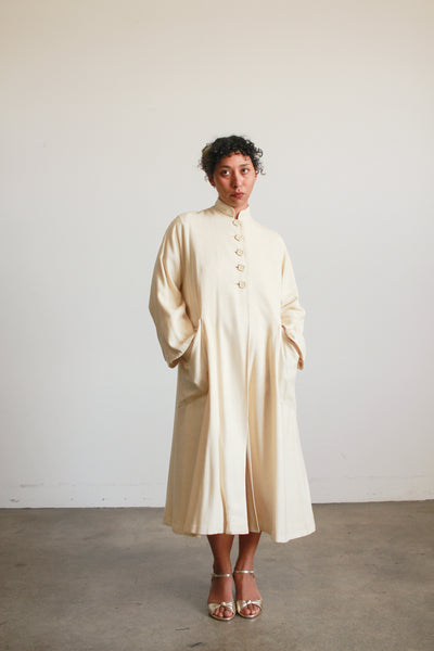 1950s Cream Silk Wool Long Coat