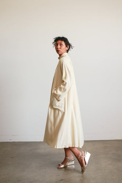 1950s Cream Silk Wool Long Coat