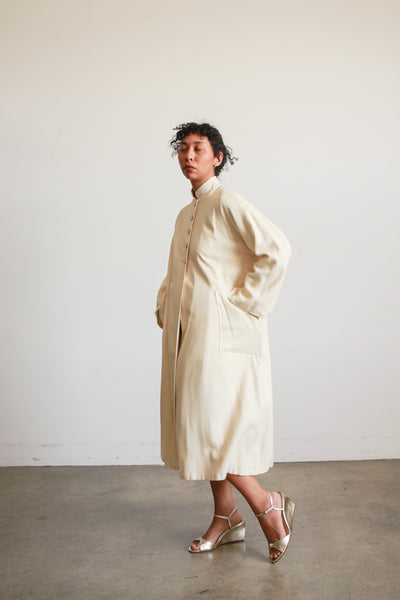 1950s Cream Silk Wool Long Coat