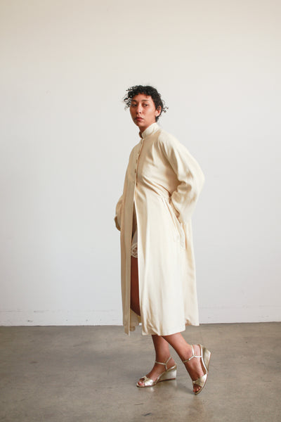1950s Cream Silk Wool Long Coat
