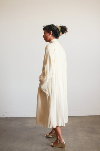1950s Cream Silk Wool Long Coat