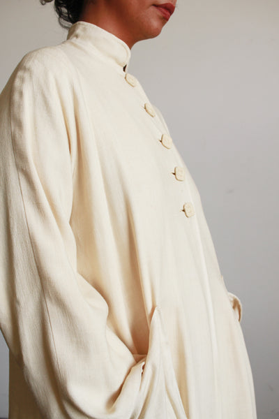 1950s Cream Silk Wool Long Coat