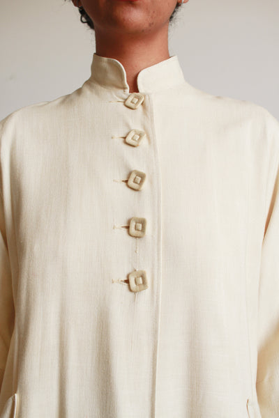 1950s Cream Silk Wool Long Coat
