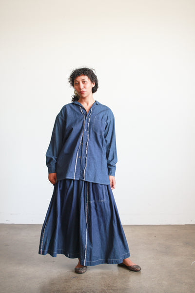 1980s Plantation Denim Long Sleeve Skirt Set