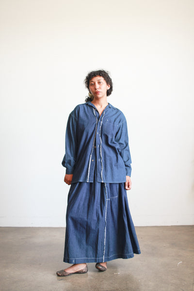 1980s Plantation Denim Long Sleeve Skirt Set