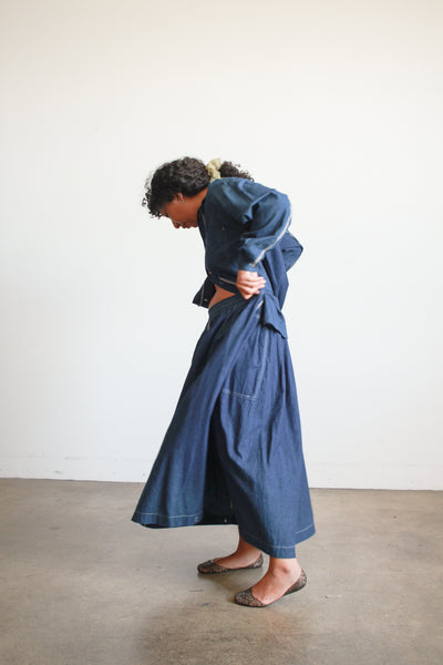 1980s Plantation Denim Long Sleeve Skirt Set