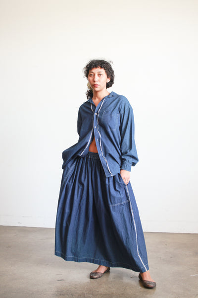 1980s Plantation Denim Long Sleeve Skirt Set