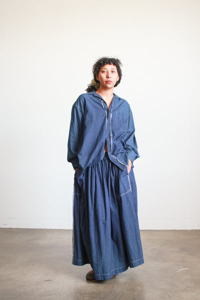 1980s Plantation Denim Long Sleeve Skirt Set