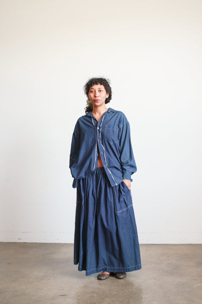 1980s Plantation Denim Long Sleeve Skirt Set