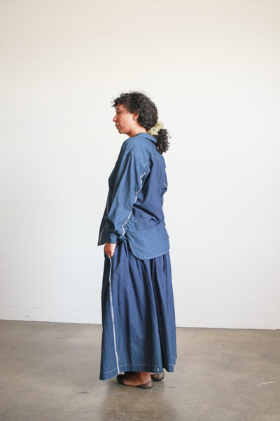 1980s Plantation Denim Long Sleeve Skirt Set