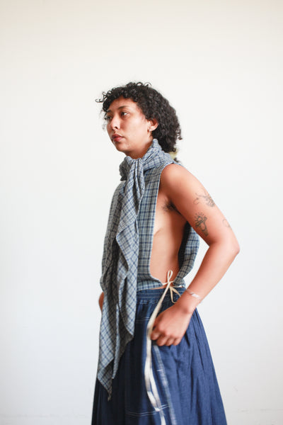 Vintage Blue Plaid Dickie Blouse Set