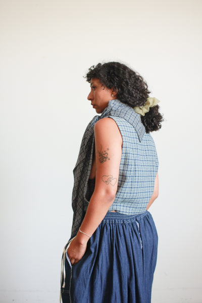 Vintage Blue Plaid Dickie Blouse Set
