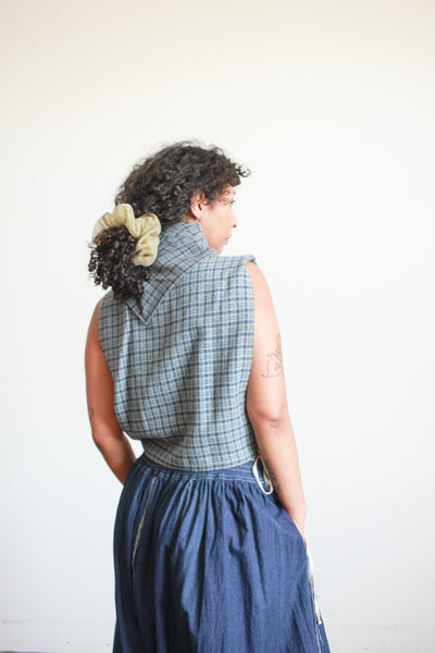 Vintage Blue Plaid Dickie Blouse Set