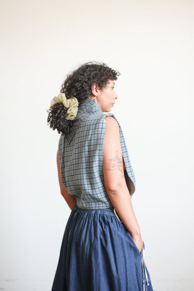 Vintage Blue Plaid Dickie Blouse Set