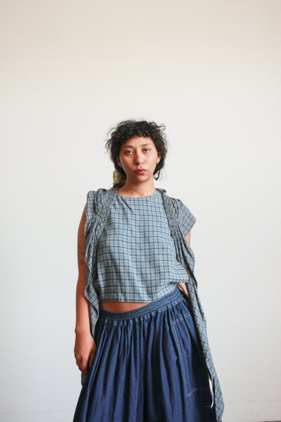 Vintage Blue Plaid Dickie Blouse Set