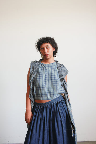 Vintage Blue Plaid Dickie Blouse Set