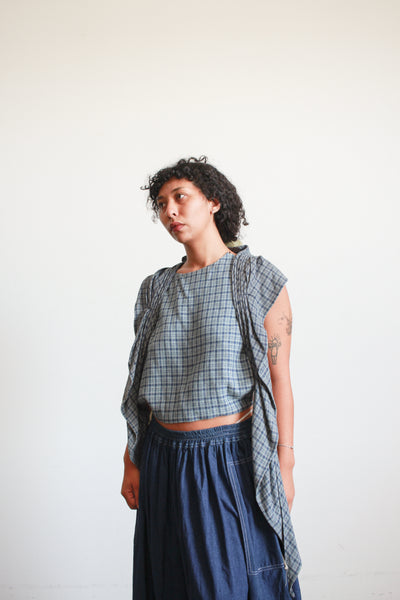 Vintage Blue Plaid Dickie Blouse Set
