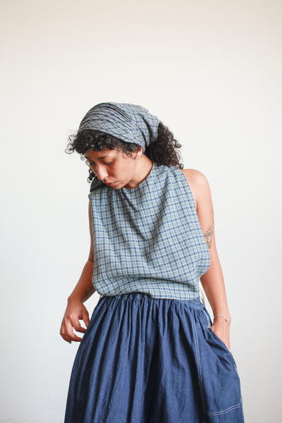 Vintage Blue Plaid Dickie Blouse Set