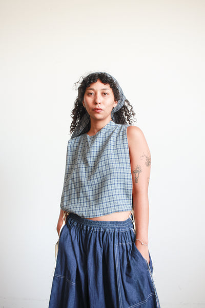 Vintage Blue Plaid Dickie Blouse Set