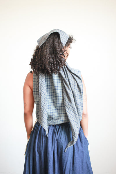 Vintage Blue Plaid Dickie Blouse Set