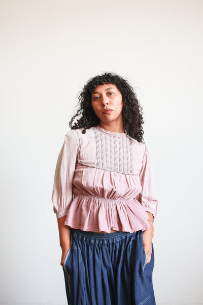 1900s Mauve Striped Cotton Knit Bodice