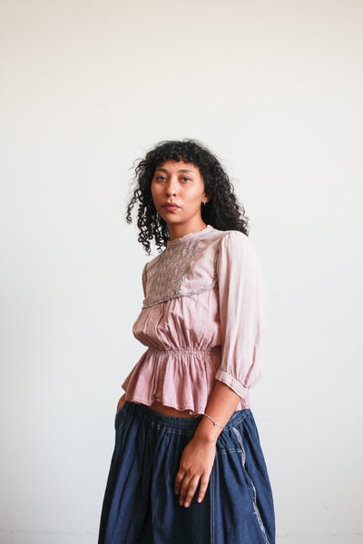 1900s Mauve Striped Cotton Knit Bodice